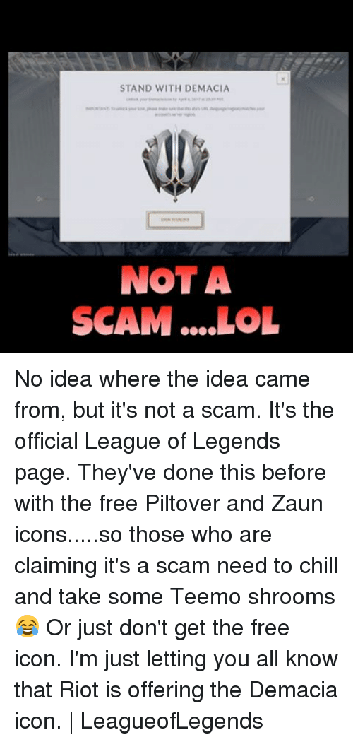 500x1050 Stand With Demacia Not A Scam Lol No Idea Where The Idea Came
