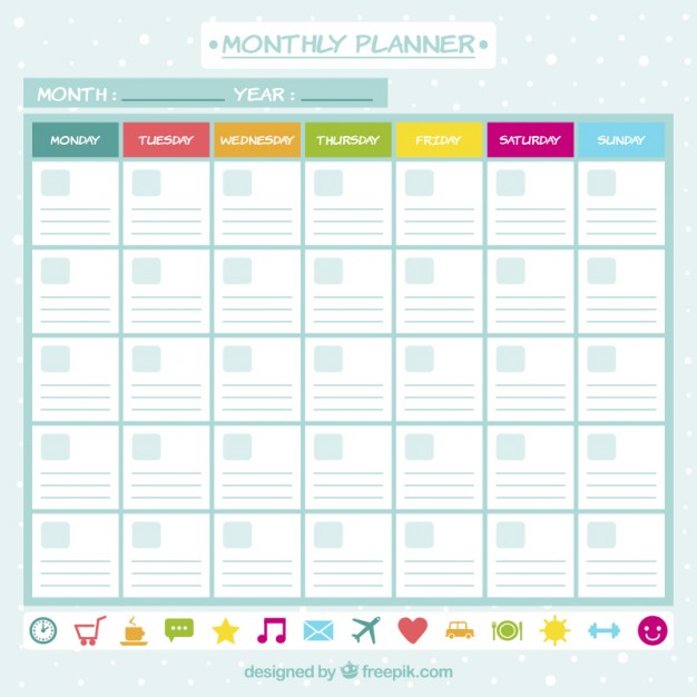 626x626 Monthly Planner With Icons Free Icon Packs Ui Download