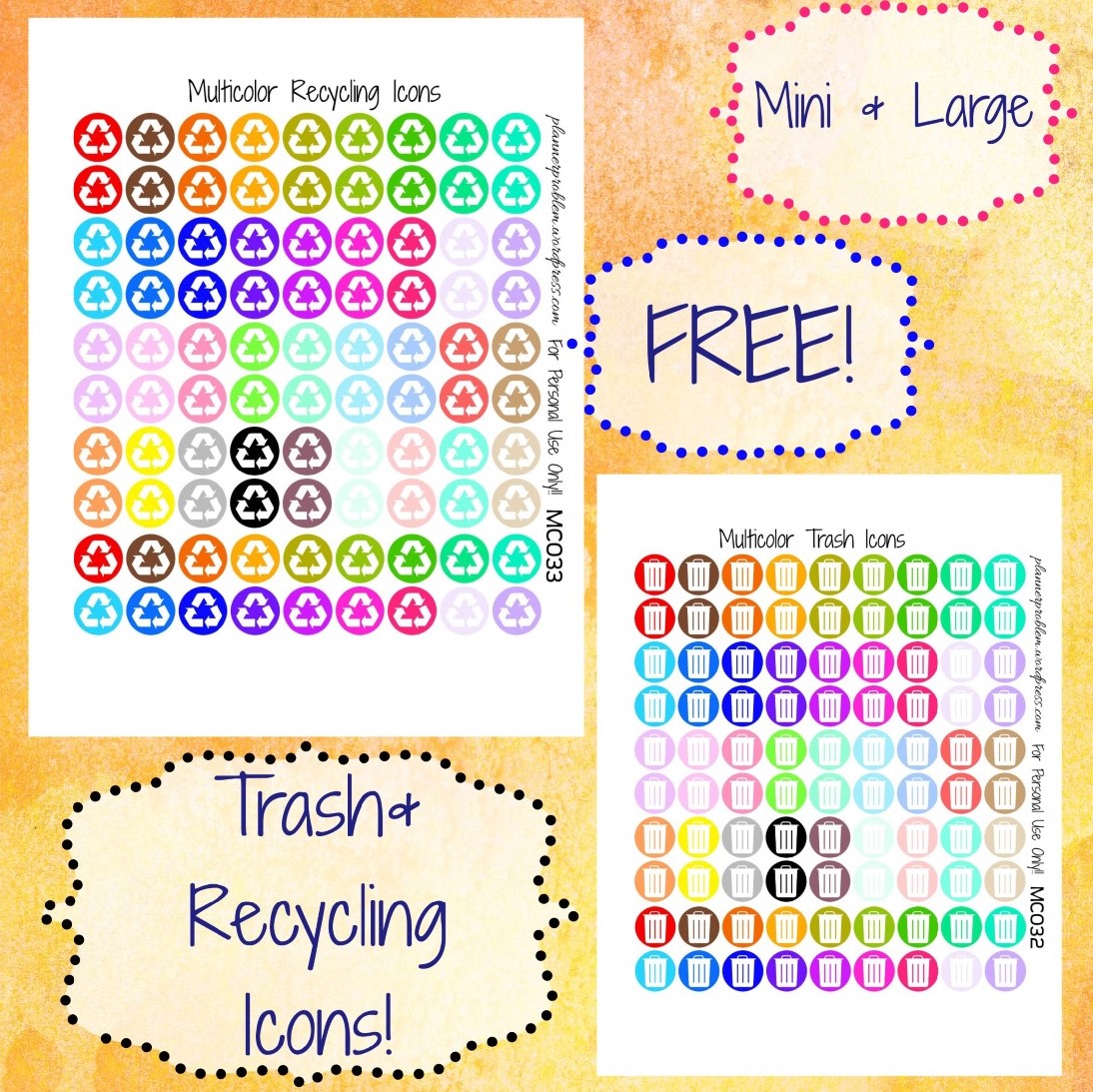 1094x1093 Multicolor Trash Recycling Icons Free Printable Planner