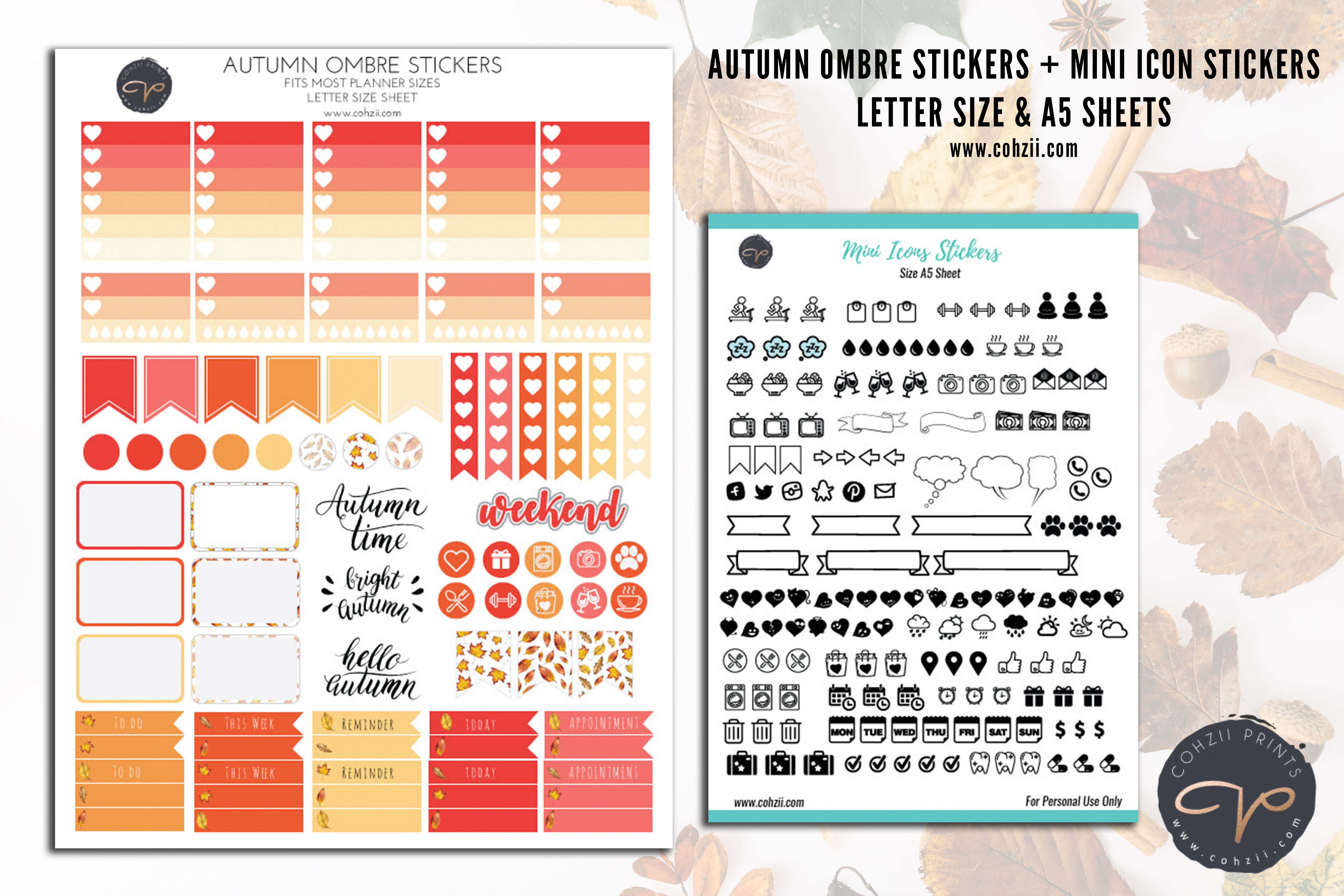 5472x3648 Downloadable Fall Autumm Planner Stickers