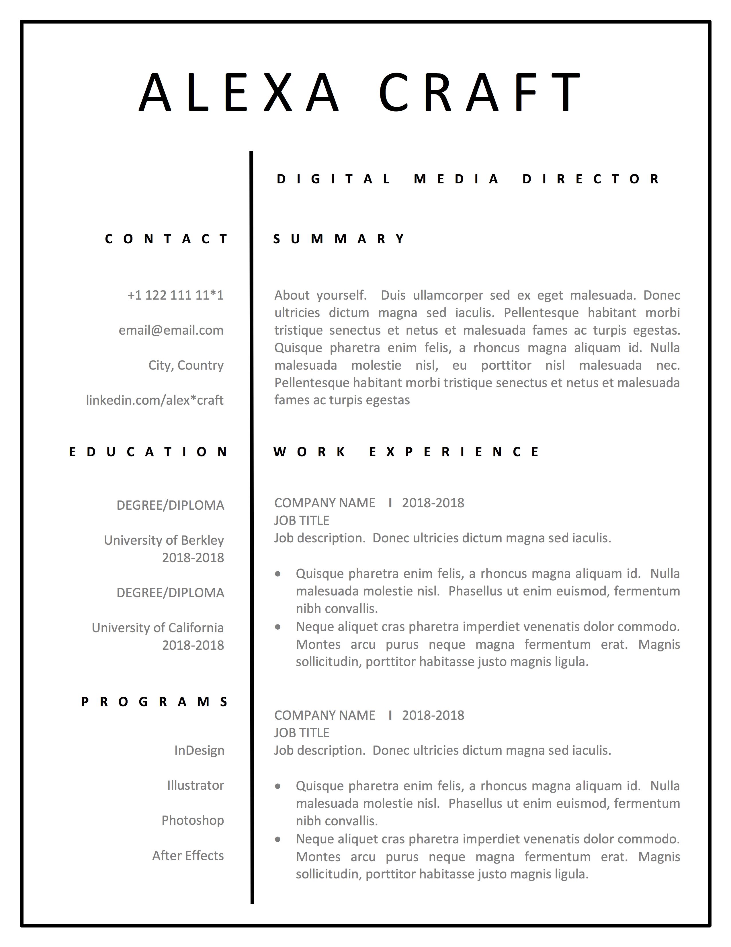 2550x3300 Resume Template Design