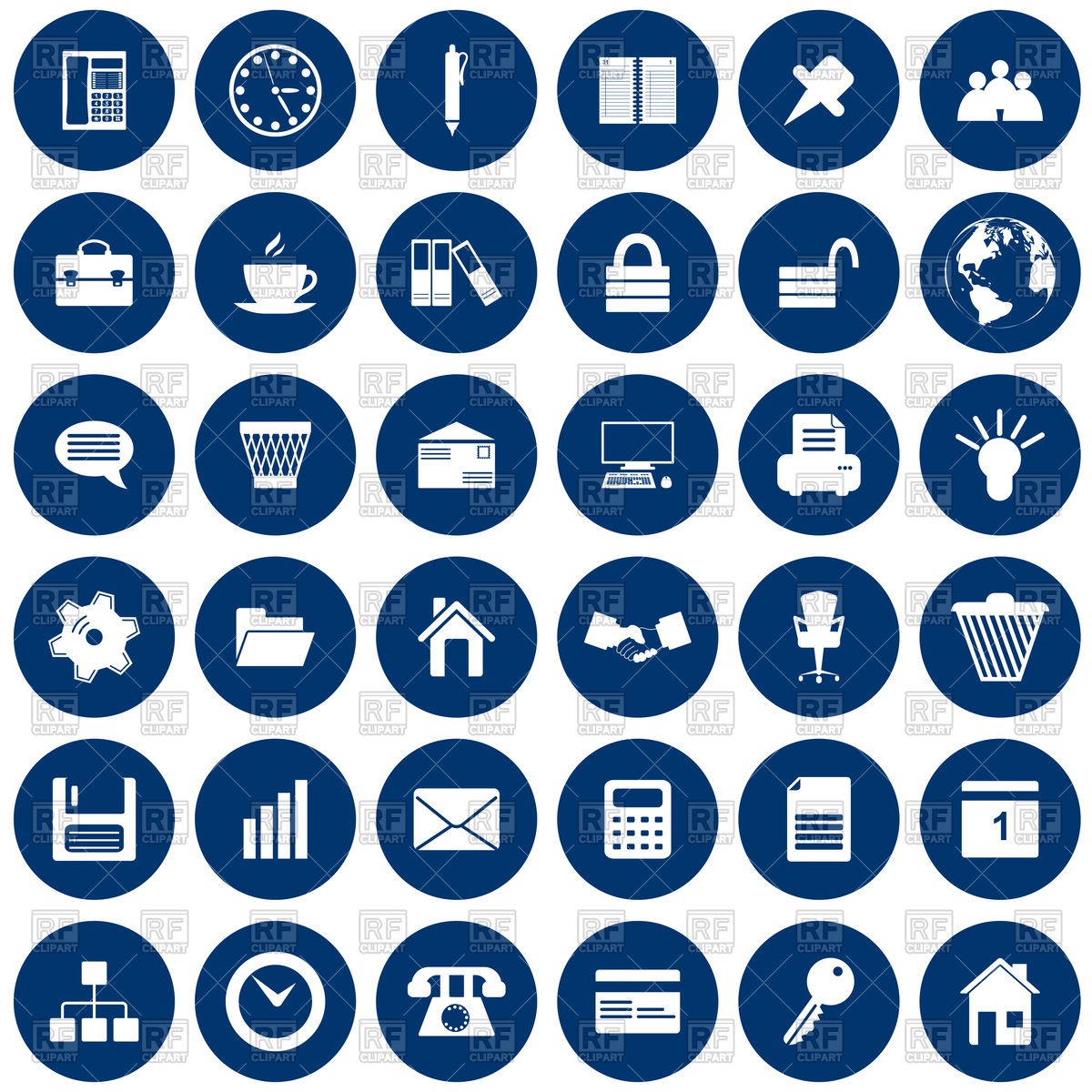 1200x1200 Business And Office Round Blue Icons Vector Image Of Signs
