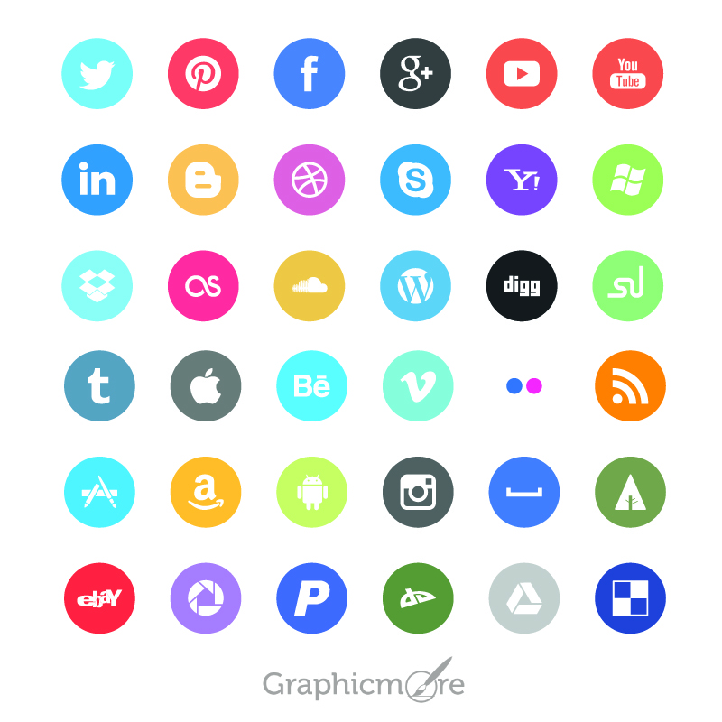 800x800 Flat Social Media Rounded Icons Design Free Vector Download