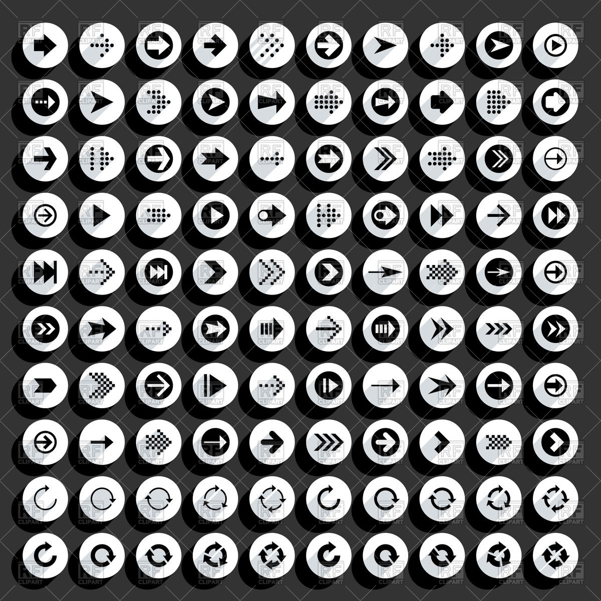 1200x1200 Stylized Black And White Arrows On Round Icons Vector Image