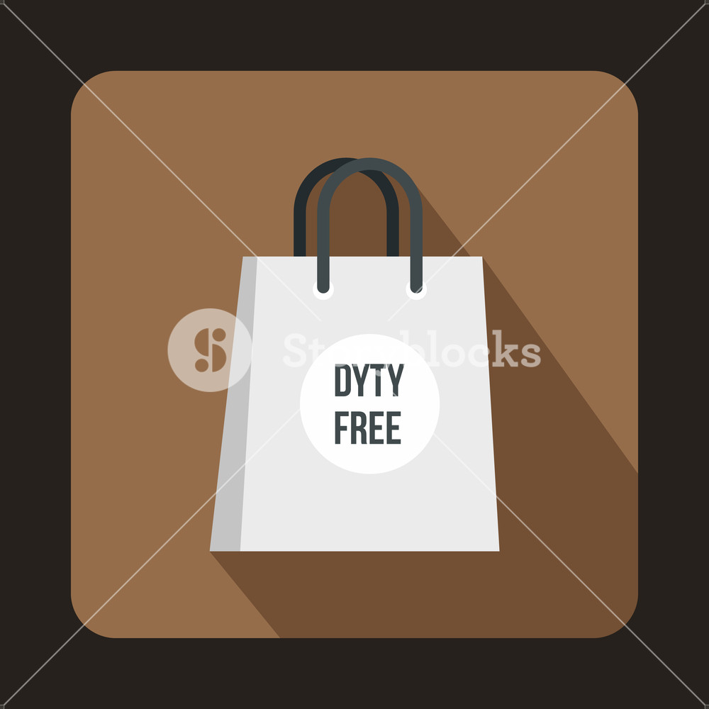 1000x1000 Duty Free Shopping Bag Icon In Flat Style Isolated With Long