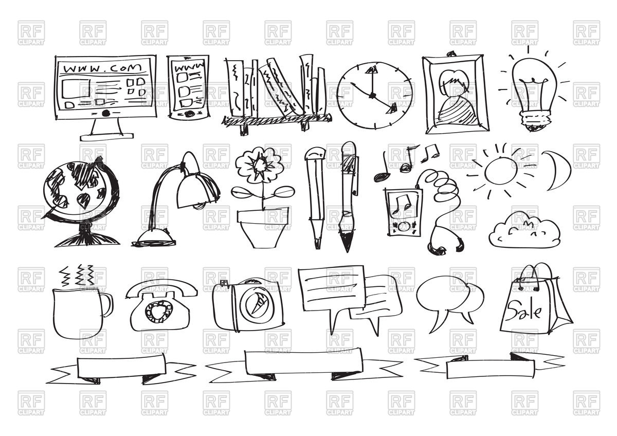 1200x848 Set Of Business Icons In Sketch Style Vector Image Of Signs