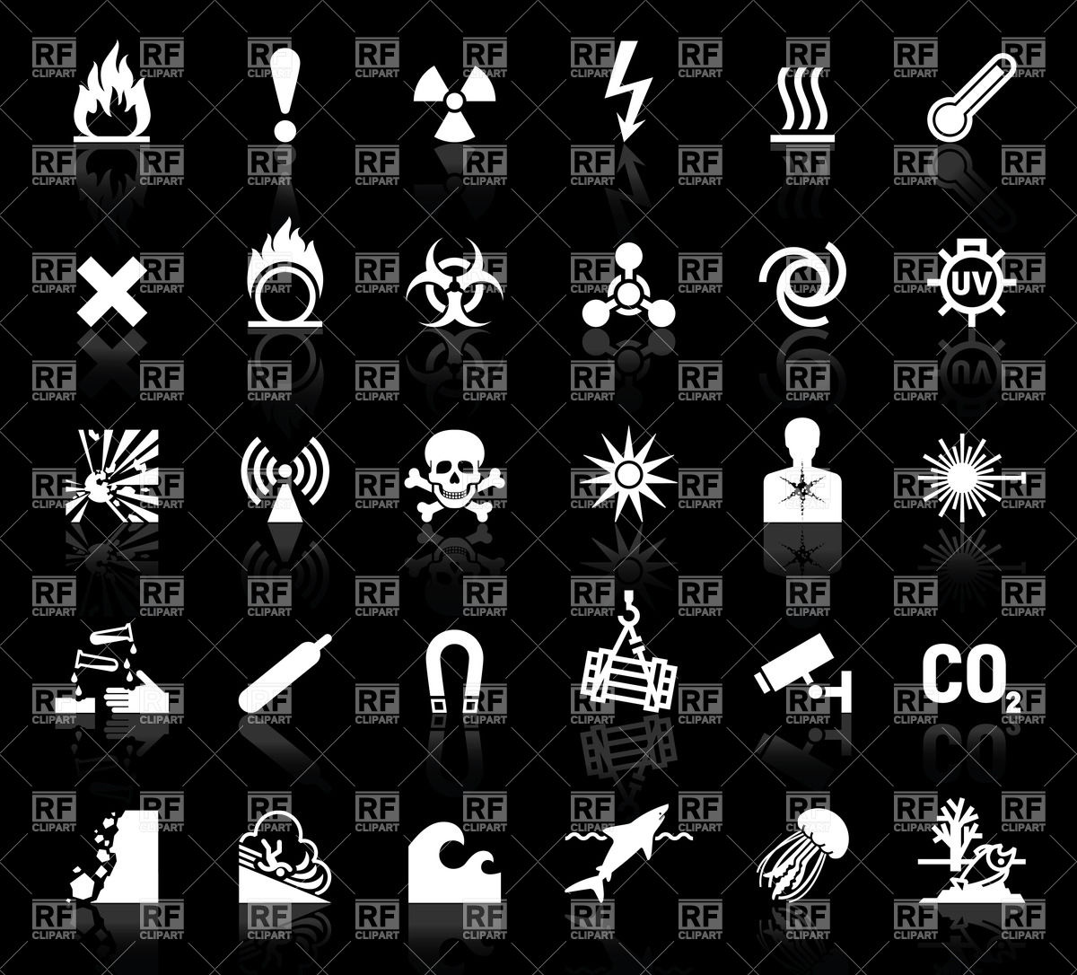 1200x1086 Danger Symbols Icons On Black Background Vector Image Of Signs