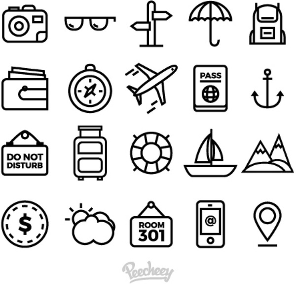 600x574 Set Of Simple Travel Icons Free Vector In Adobe Illustrator