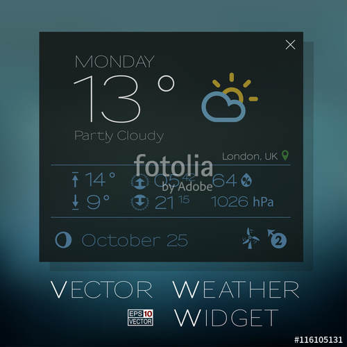 500x500 Vector Weather Forecast Widget Dark Theme Minimalistic, Simple