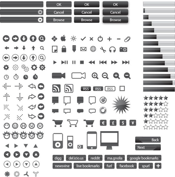 593x600 Small Vector Icons And Buttons For Web Design Free Vector