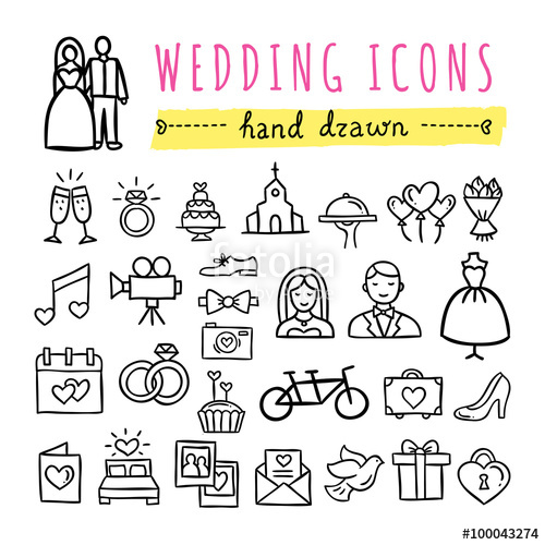500x500 Hand Drawn Wedding Icons Marriage, Bride And Groom, Wedding