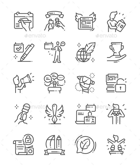 World Press Freedom Day Line Icons Fully Customisable Set 590x700 World Press Freedom Day Line Icons Fully Customisable Set