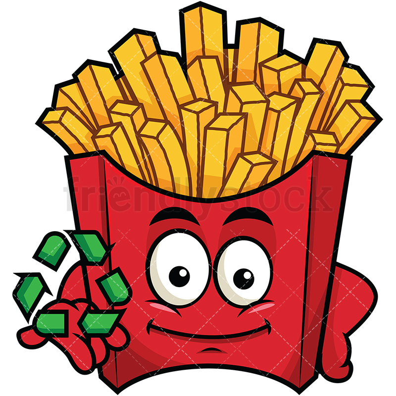 800x800 Fries Emoji With Recycle Icon Cartoon Vector Clipart
