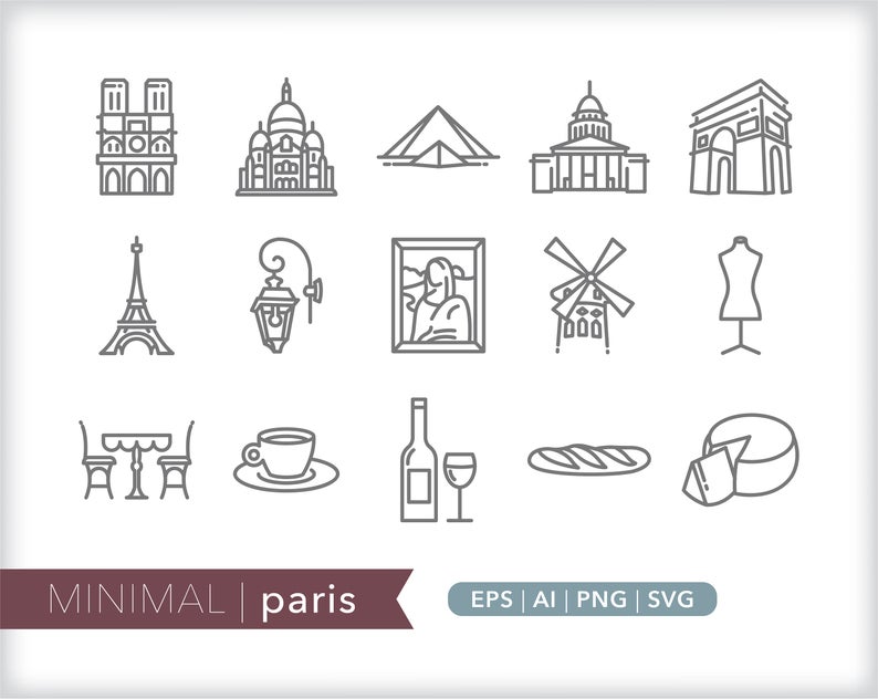 794x632 Paris Line Icons French Icon Illustrations Png Etsy