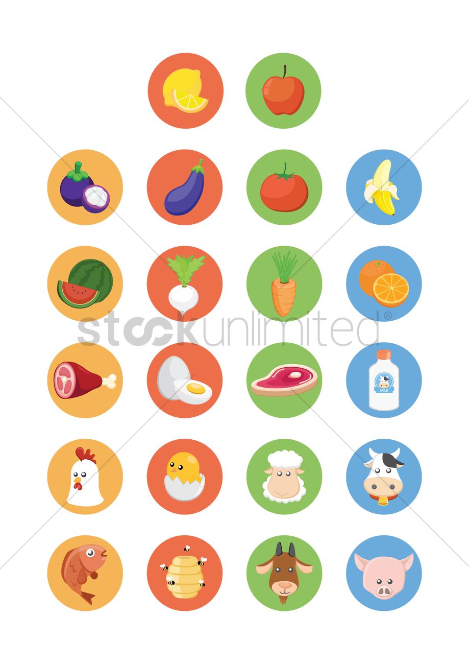 919x1300 Various Fresh Farm Produce Icons Vector Image