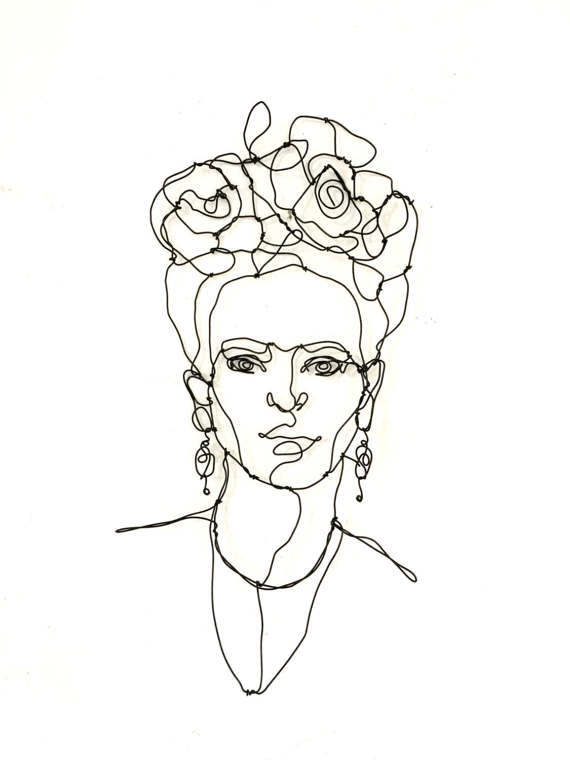 570x760 Frida Kahlo, Wire Sculpture Portrait, Home Decor, Wire Wall Art