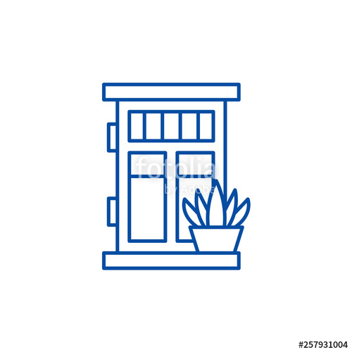 500x500 Front Door With Plant Line Concept Icon Front Door With Plant