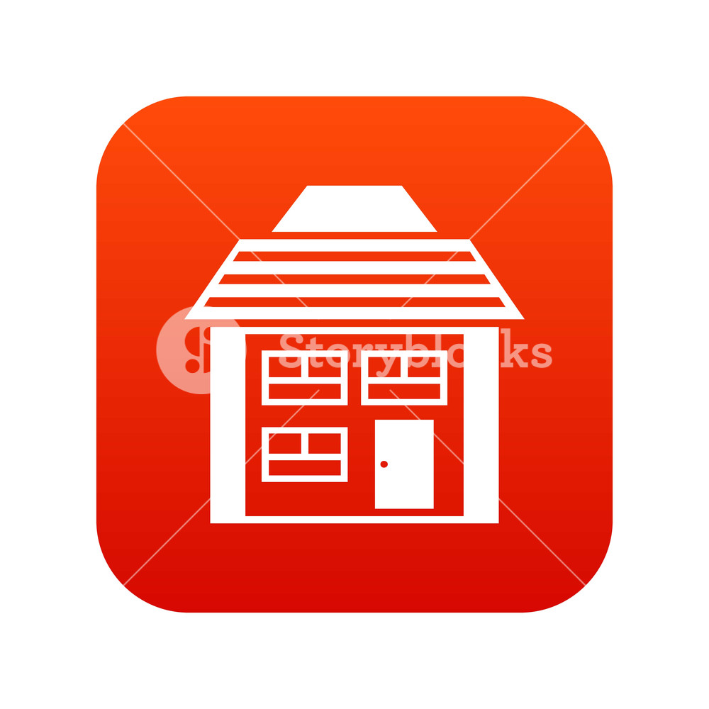 1000x1000 Two Storey House With Sloping Roof Icon Digital Red For Any Design
