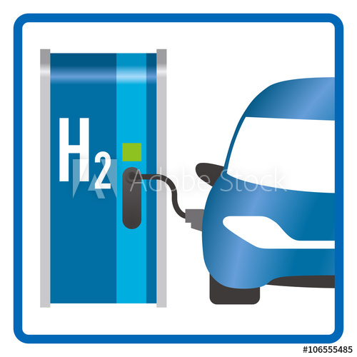 500x500 Fuel Cell Vehicle And Hydrogen Filling Station, Simple Icon