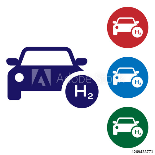 500x500 Blue Hydrogen Car Icon Isolated On White Background Station