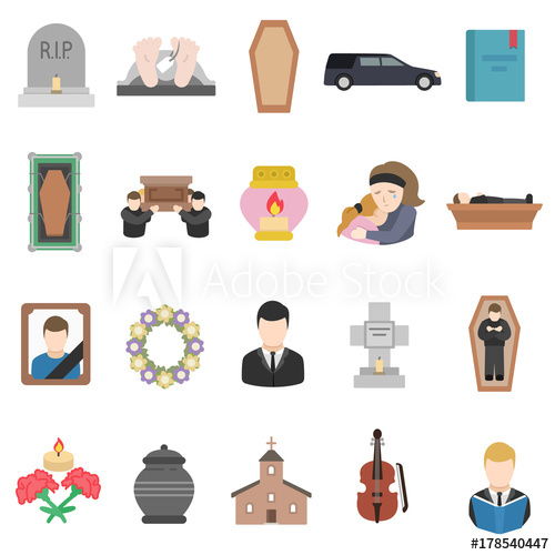 500x500 Funeral, Icon Collection Isolated Illustration On Subject Burial