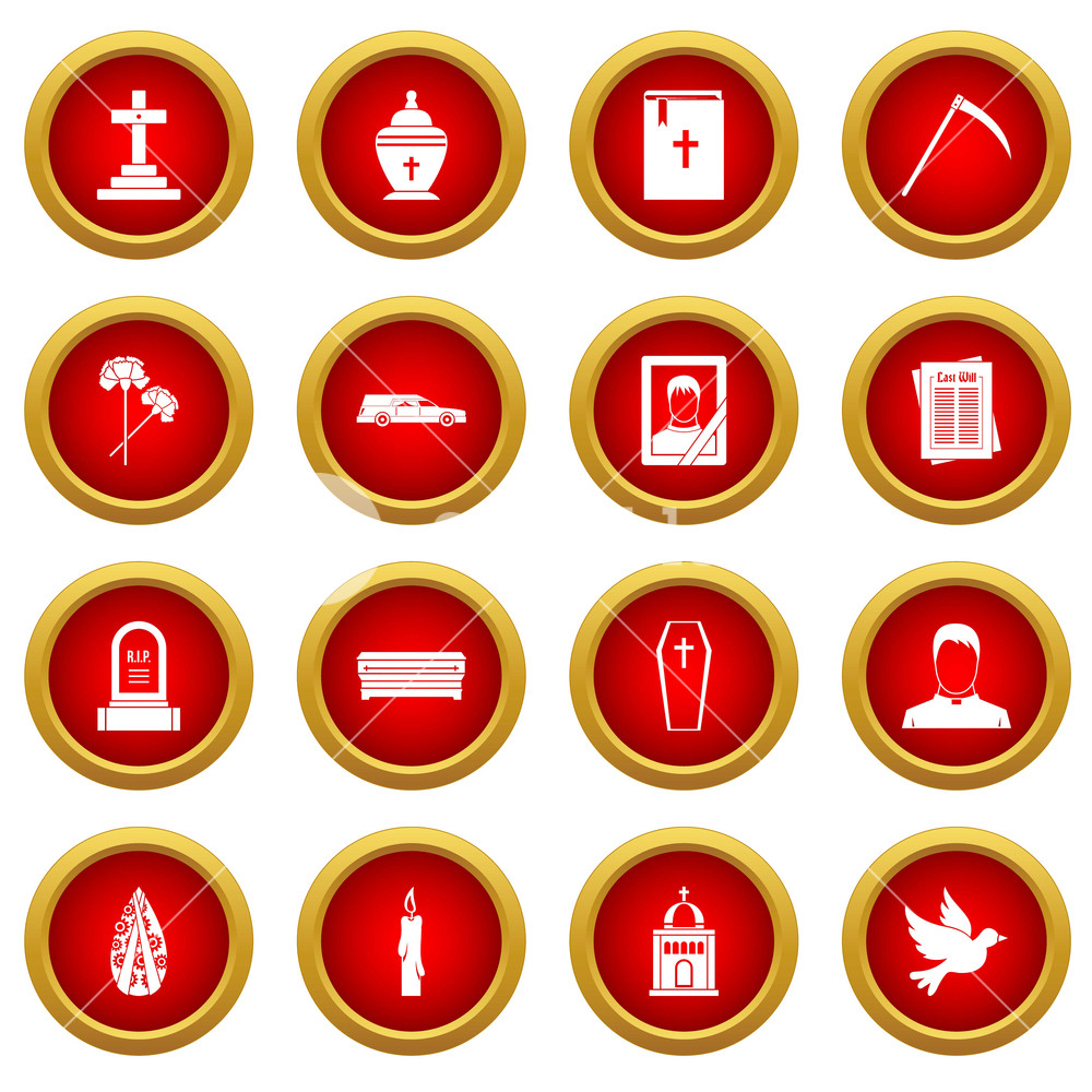1000x1000 Funeral Icon Red Circle Set Isolated On White Background Royalty