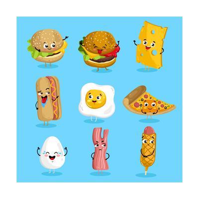 400x400 Cartoon Funny Fast Foods Characters Isolated Vector Illustration