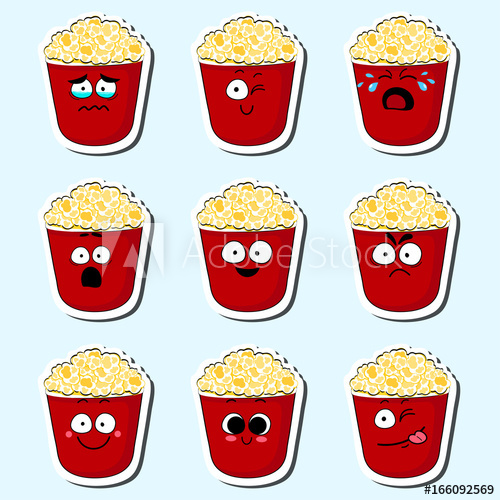 500x500 Cartoon Popcorn Cute Character Face Isolated Vector Illustration