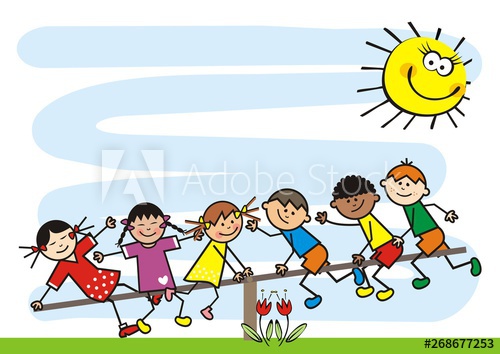 500x354 Children On Seesaw, Vector Icon Happy Kids, Group Of Girls