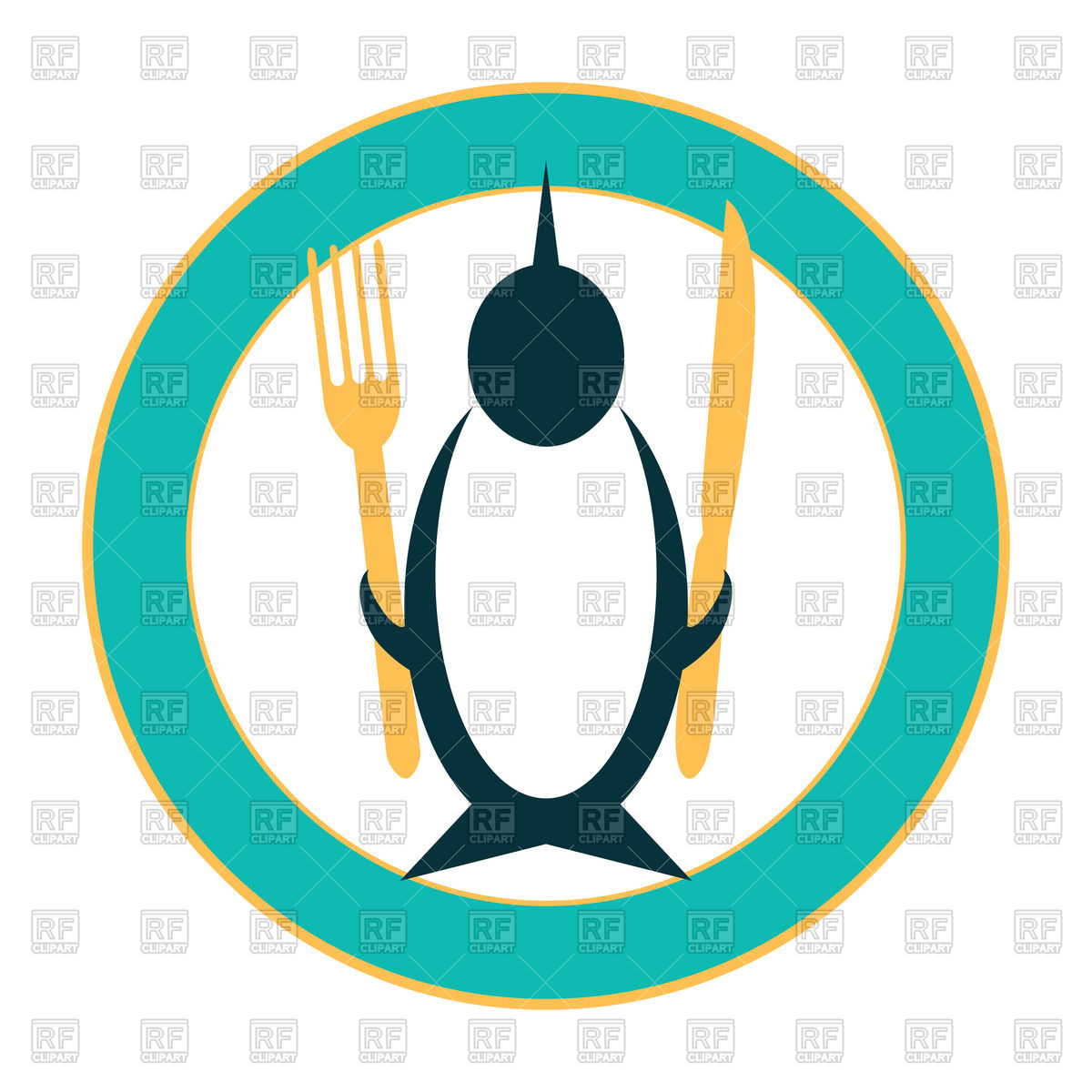 1200x1200 Funny Icon Of Penguin On Plate With Fork And Knife Vector Image