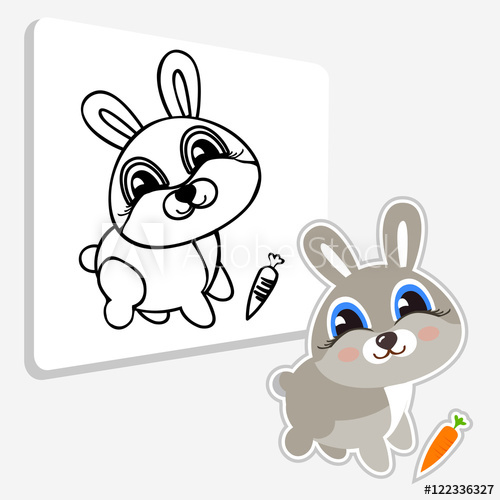 500x500 Funny Hare Illustration Color And Drawing Black And White Line