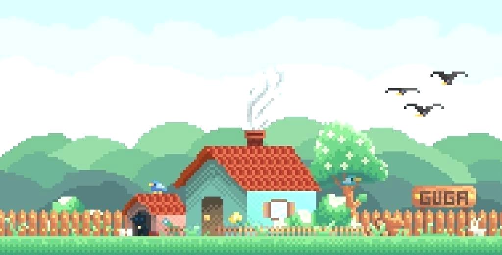 1024x521 Pixel Art House