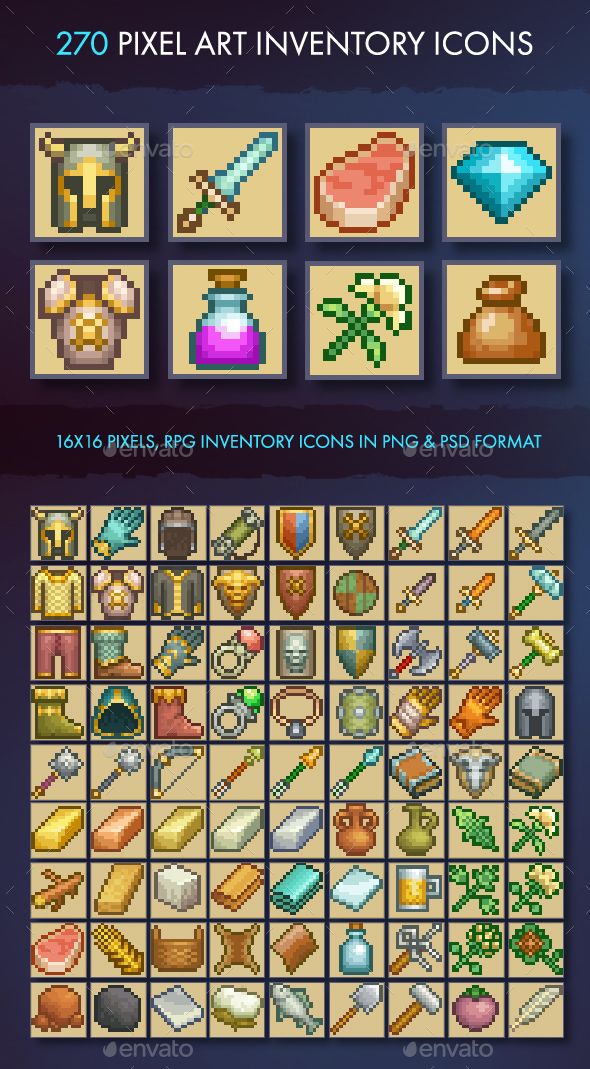590x1069 Pixel Art Inventory Icons