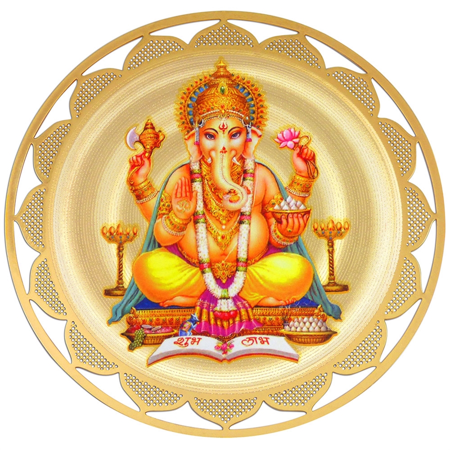 900x900 Ganesh Double Sided Devotional Icon With Gold Plating And Full