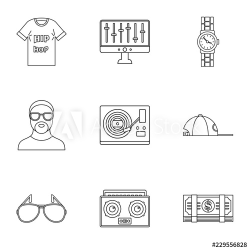 500x500 Gangsta Rap Icon Set Outline Set Of Gangsta Rap Vector Icons
