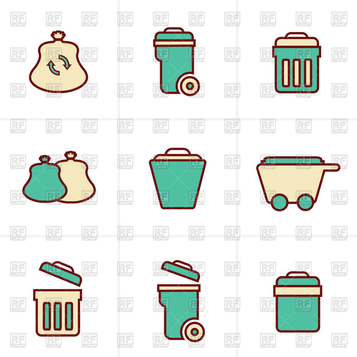 1200x1200 Set Of Garbage Icons Vector Image Of Signs, Symbols, Maps