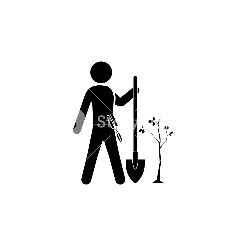 1000x1000 A Gardener With A Shovel And A Young Tree Gardener Icon Royalty