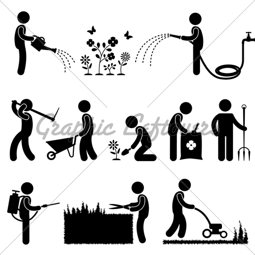 500x500 Gardening Work Plant Flower Grass Pictogram Icon Symbol Gl Stock