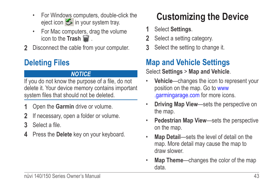 954x672 Deleting Files, Customizing The Device, Map And Vehicle Settings