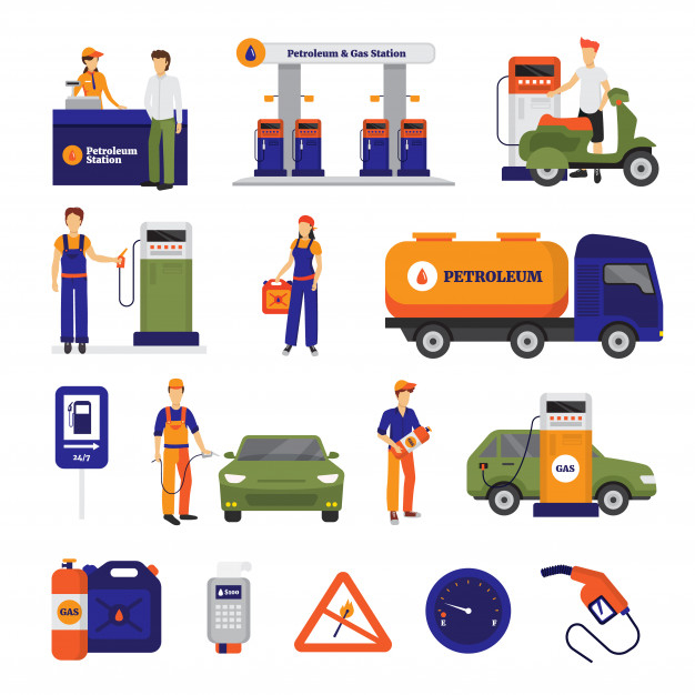 626x626 Gas And Petrol Station Icons Set With People