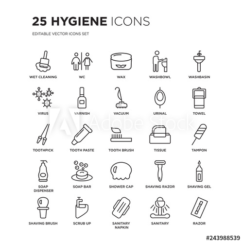 500x500 Set Of Hygiene Linear Icons Such As Wet Cleaning, Wc, Wax