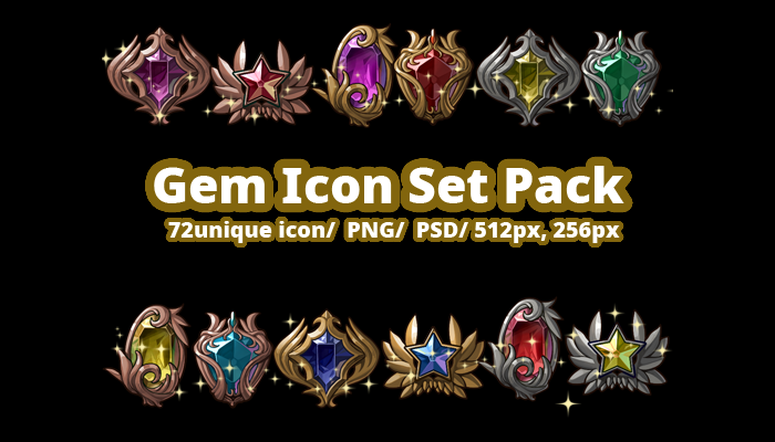 700x400 Gem Icon Set Pack Gamedev Market