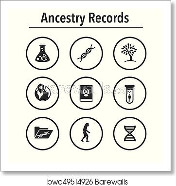 362x382 Ancestry Or Genealogy Icon Set With Family Tree Album, Dna