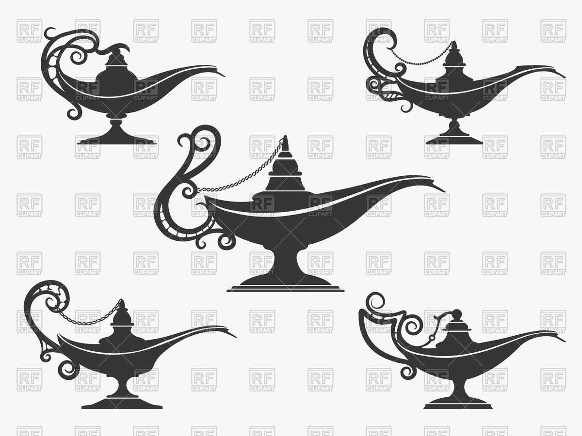 1200x900 Set Of Aladdin Lamp Icons, Silhouette Of Genie Lamp Vector Image