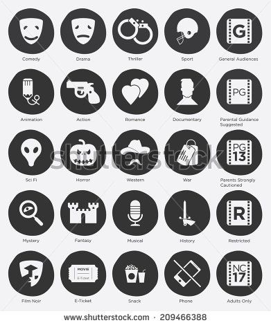 391x470 Set Of Film Genres Icon And Film Rating System In Flat Design