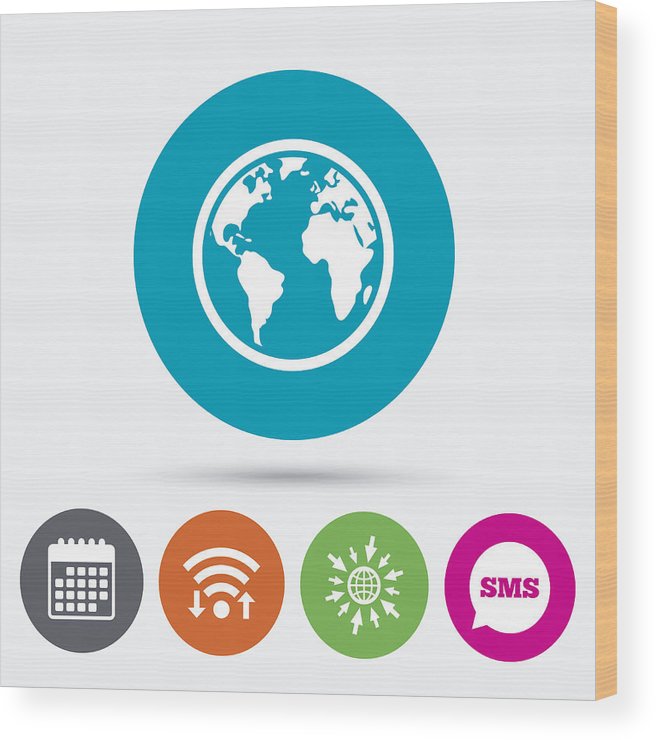 656x740 Globe Sign Icon World Map Geography Symbol Wood Print