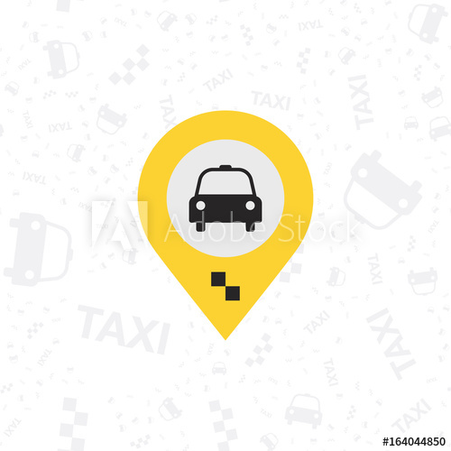 Yellow Taxi Icon With A Geolocation Icon On A White Background 500x500 Yellow Taxi Icon With A Geolocation Icon On A White Background