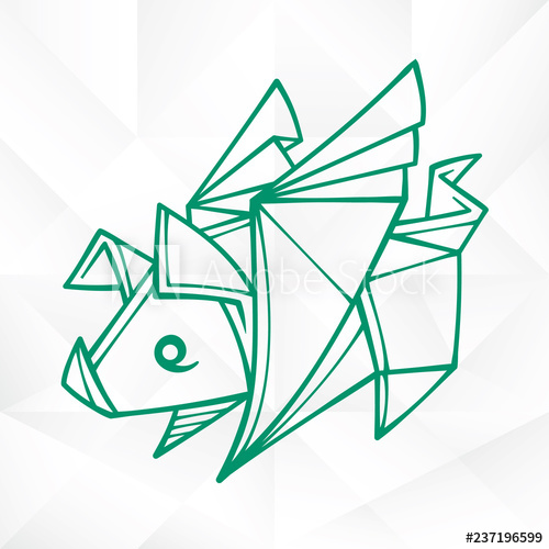 500x500 Vector Origami Flying Pig Geometric Icon Of Paper Piglet