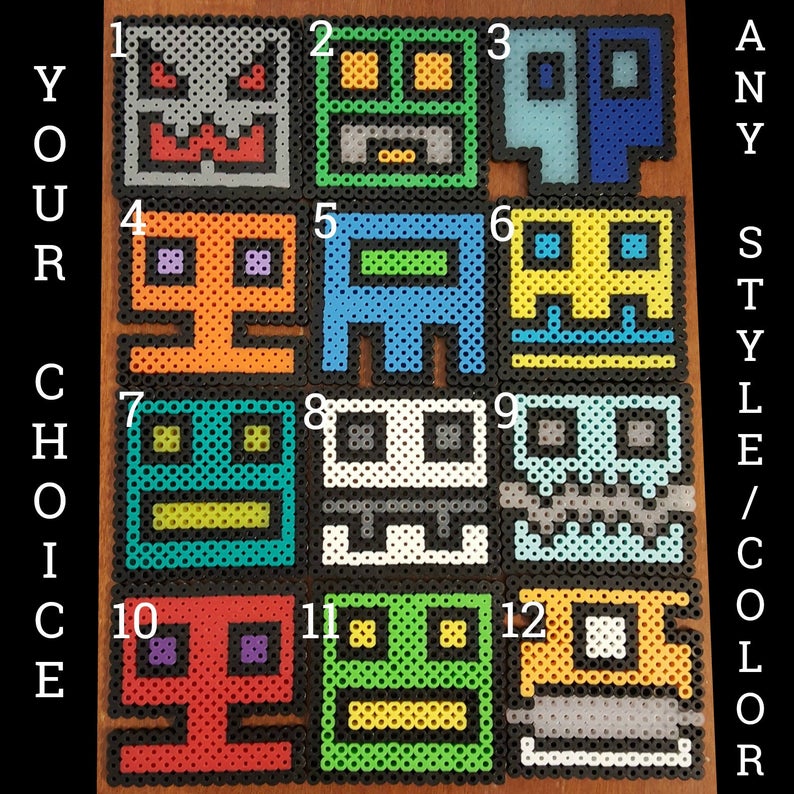 794x794 Geometry Dash Face Toy Action Figure Any Color Custom Perler Etsy