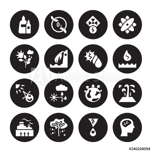 500x500 Vector Icon Set Plastic, Environment, Fruit Tree, Geothermal